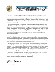 Message froM the special inspector general for iraq reconstruction