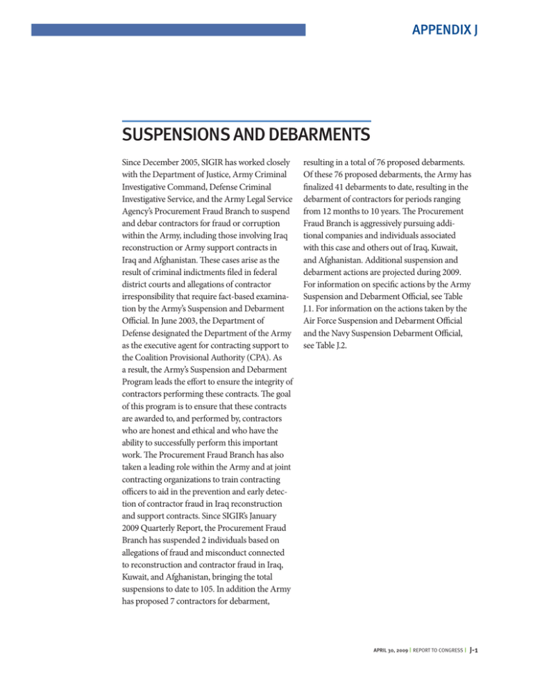 SUSPENSIONS AND DEBARMENTS APPENDIX J