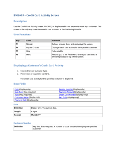 BM1603 – Credit Card Activity Screen Description