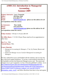 AMIS 212: Introduction to Managerial Accounting Summer 2009
