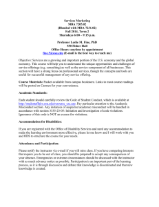 Services Marketing MBA 7205.02 (Blended with MBA 7231.02) Fall 2014, Term 2