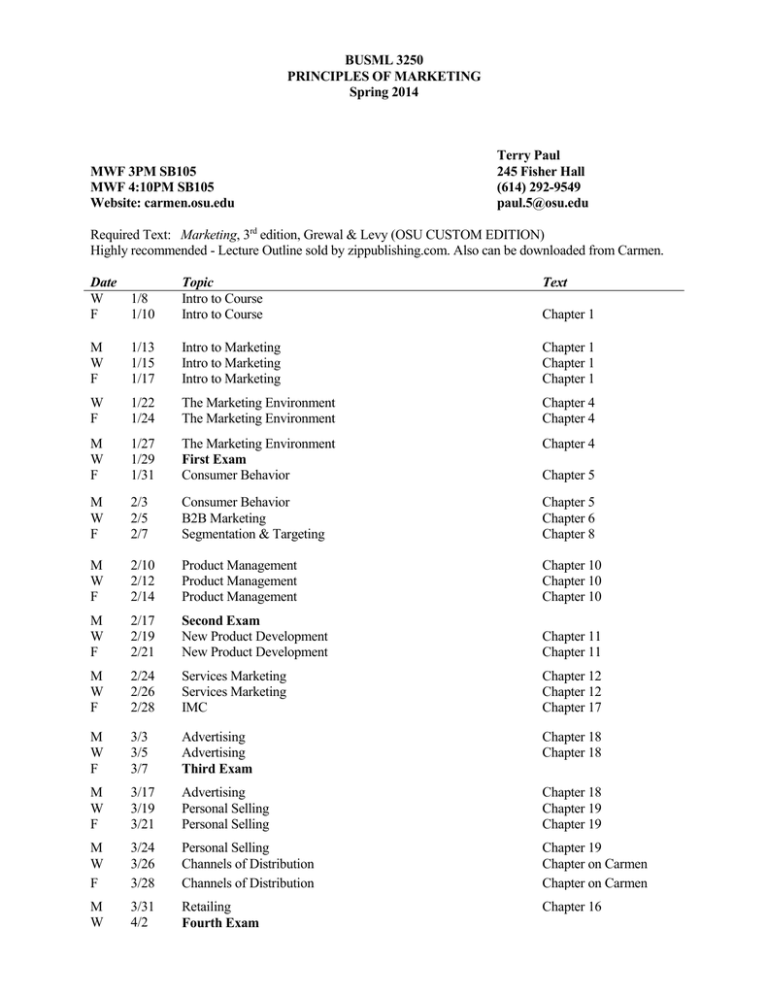 BUSML 3250 PRINCIPLES OF MARKETING Spring 2014