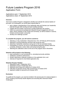Future Leaders Program 2016 Application Form  Applications open: 7 September 2015