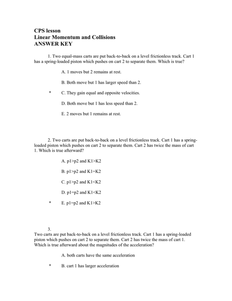 Linear Momentum & Collisions Answer Key