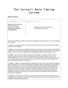 The Cornell Note Taking System  Recall Column