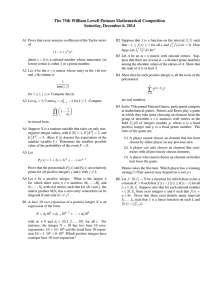 The 75th William Lowell Putnam Mathematical Competition Saturday, December 6, 2014