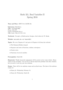 Math 321, Real Variables II Spring 2016