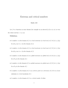 Extrema and critical numbers Math 110