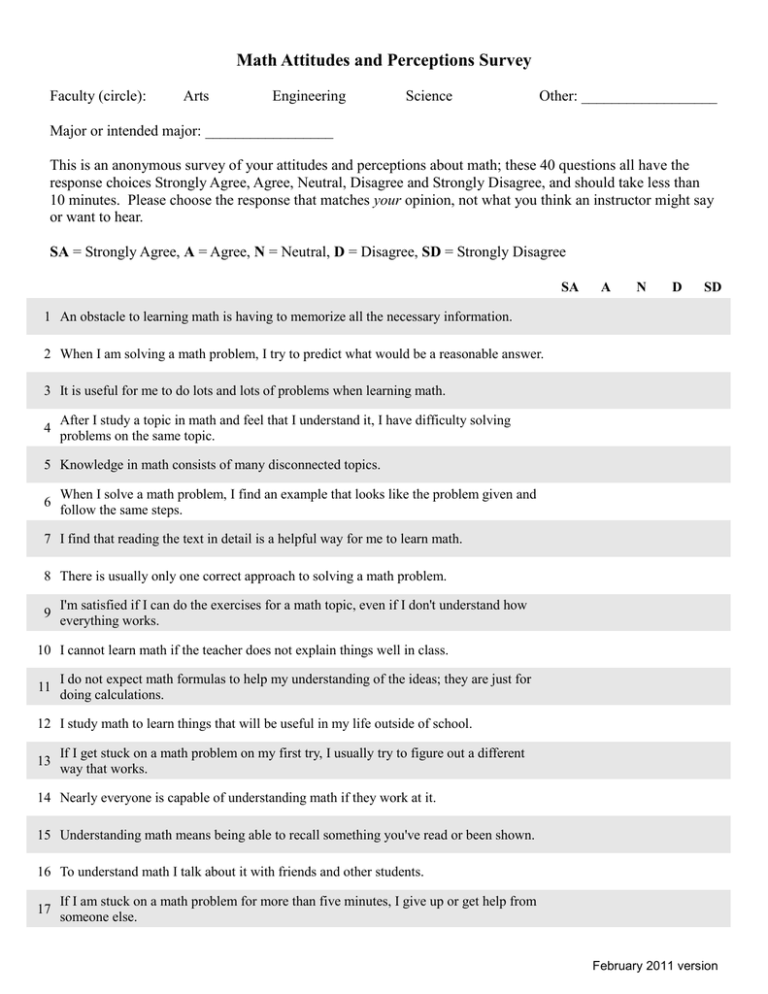 Math Attitudes and Perceptions Survey