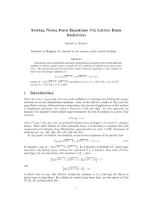 Solving Norm Form Equations Via Lattice Basis Reduction Michael A. Bennett