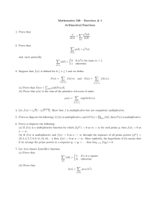 Mathematics 539 – Exercises # 1 Arithmetical Functions 1. Prove that X