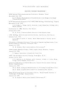 PUBLICATIONS AND  REPORTS MEETING  PAPERS  PRESENTED