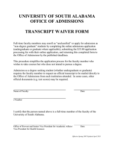 UNIVERSITY OF SOUTH ALABAMA OFFICE OF ADMISSIONS TRANSCRIPT WAIVER FORM