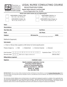LEGAL NURSE CONSULTING COURSE REGISTRATION FORM Course Registration Fee: $2,495