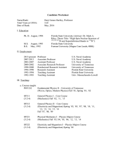 Candidate Worksheet  Name/Rank: Daryl James Hartley, Professor
