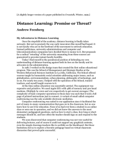 Distance Learning: Promise or Threat? Andrew Feenberg