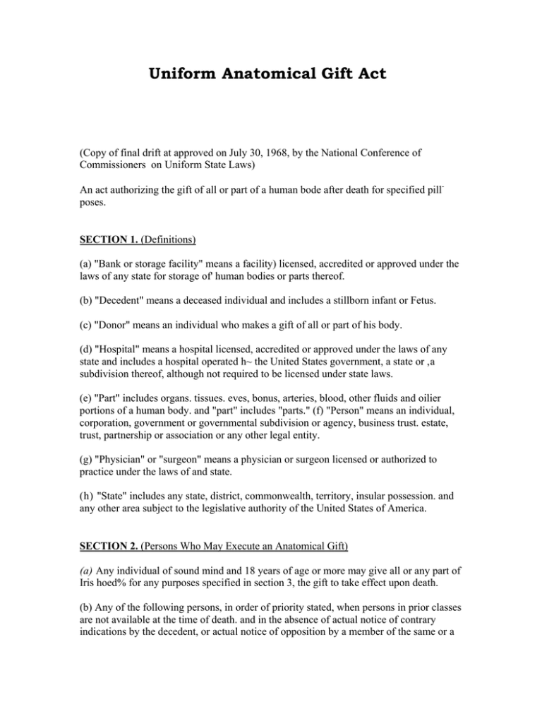 Uniform Anatomical Gift Act