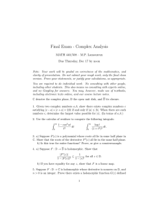 Final Exam - Complex Analysis MATH 440/508 – M.P. Lamoureux