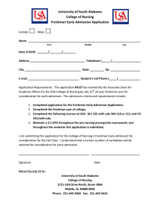 University of South Alabama College of Nursing Freshman Early Admission Application