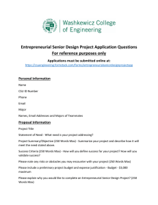 Entrepreneurial Senior Design Project Application Questions For reference purposes only