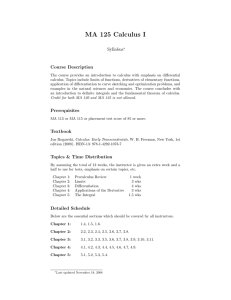 MA 125 Calculus I Syllabus