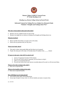 Boston College War Study Consent Form (6th Grade Level)