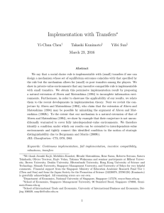 Implementation with Transfers ∗ Yi-Chun Chen Takashi Kunimoto