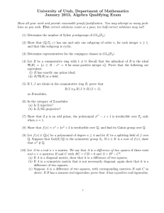 University of Utah, Department of Mathematics January 2013, Algebra Qualifying Exam