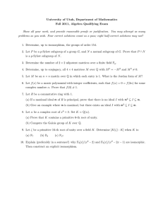 University of Utah, Department of Mathematics Fall 2011, Algebra Qualifying Exam