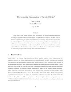 The Industrial Organization of Private Politics ∗ David P. Baron Stanford University