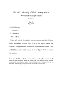 Cryptarithmetic Puzzle: University of Utah Contest