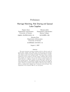 Preliminary Marriage Matching, Risk Sharing and Spousal Labor Supplies