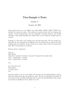 Two-Sample t-Tests Module 11 January 23, 2008