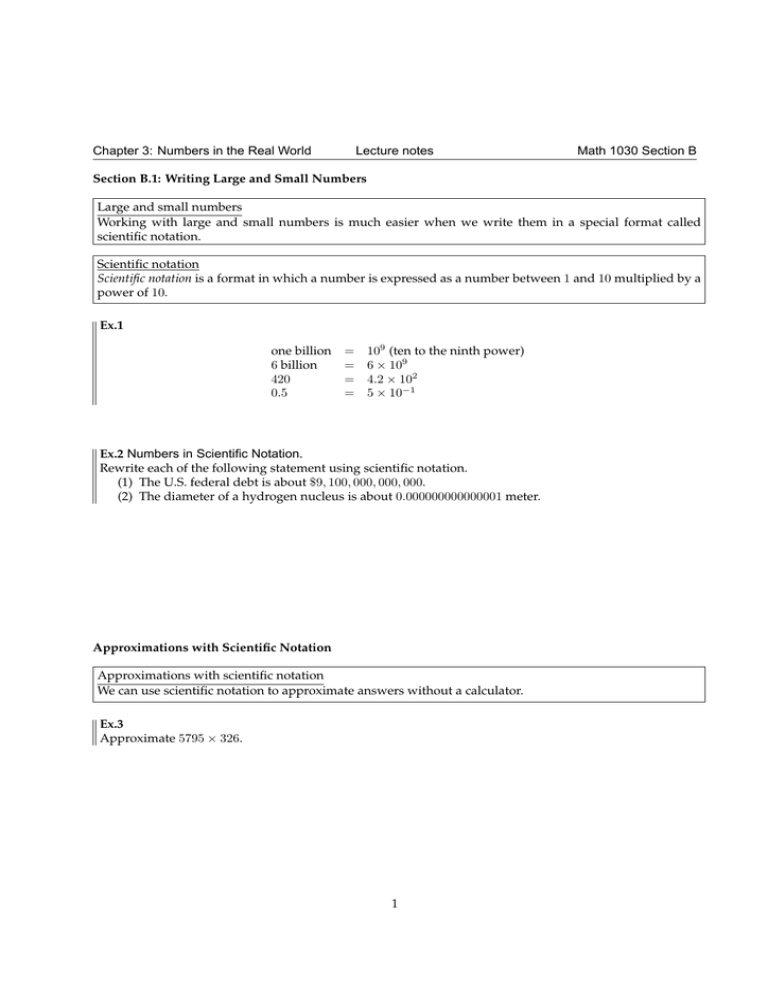 Chapter 3: Numbers in the Real World Lecture notes