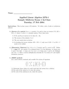 Applied Linear Algebra 2270-1 Sample Midterm Exam 1 In-Class Name