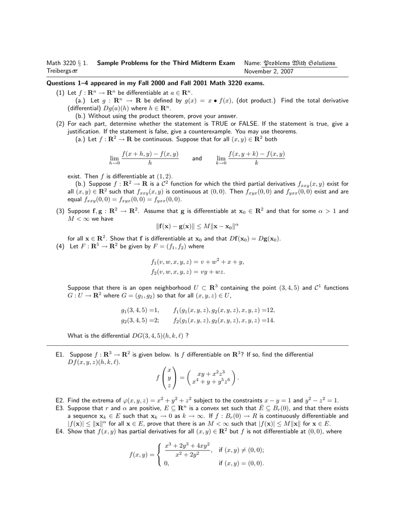 Math 32 1 Sample Problems For The Third Midterm Exam