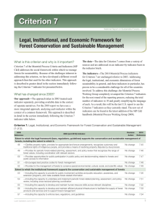 Criterion 7 Legal, Institutional, and Economic Framework for
