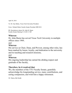 April 18, 2011 To: Dr. Guy Bailey, Texas Tech University President