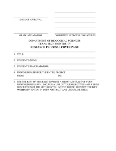 DEPARTMENT OF BIOLOGICAL SCIENCES TEXAS TECH UNIVERSITY RESEARCH PROPOSAL COVER PAGE