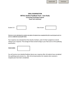 ORAL EXAMINATION INITIAL Student Feedback Form:  Case Study Counseling Psychology Program