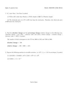 Math Quiz Answer Key - Percentage, Change, Scientific Notation