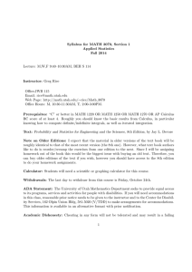 Syllabus for MATH 3070, Section 1 Applied Statistics Fall 2014