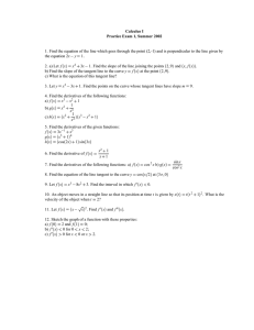 Calculus I Practice Exam 1, Summer 2002