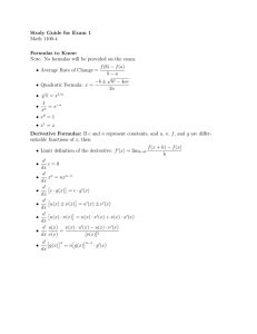 Study Guide for Exam 1 Math 1100-4 Formulas to Know:
