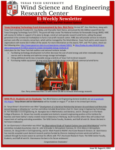 Bi­Weekly Newsletter  ATMO Mondays Schedule:  Texas Emerging Technology Fund Announcement by Gov. Rick Perry: Faculty, Staff, and PhD Student Updates 