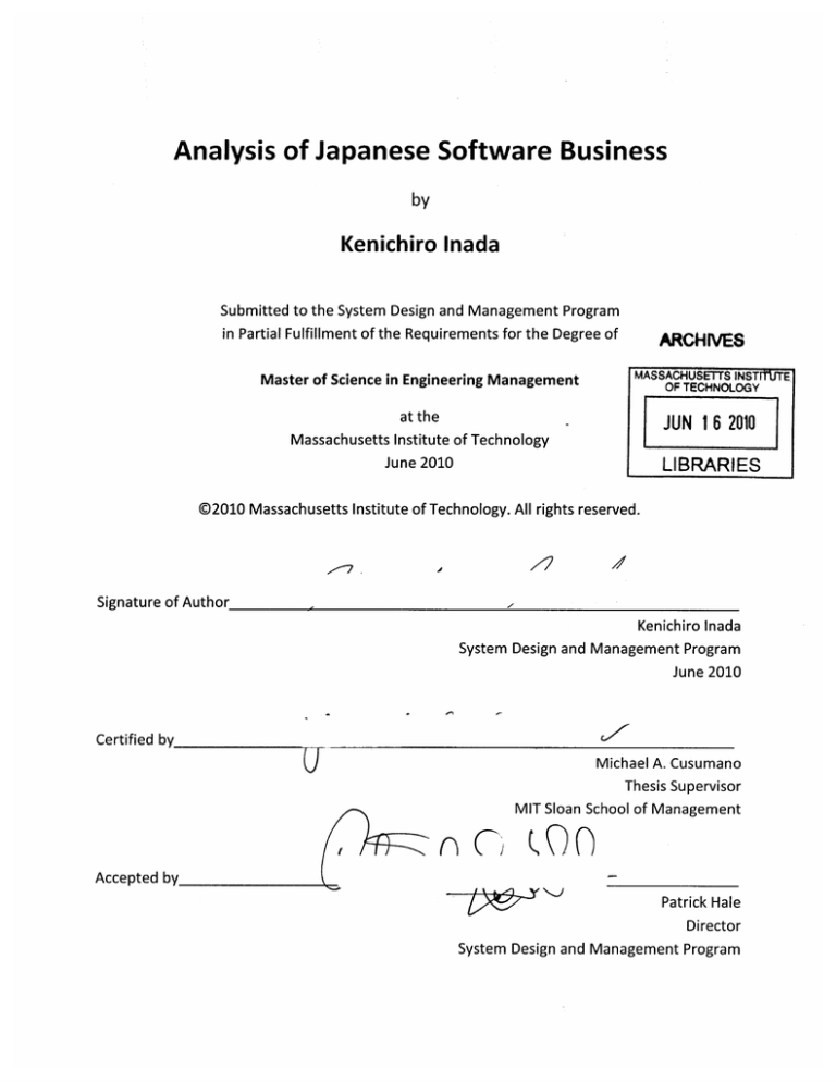 Analysis of Japanese Software Business