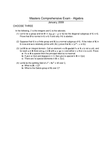 Masters Comprehensive Exam - Algebra January, 2009 CHOOSE THREE