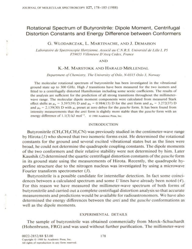 Rotational Spectrum Of Butyronitrile Dipole Moment Centrifugal