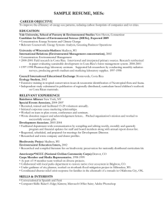 SAMPLE RESUME, MESc CAREER OBJECTIVE