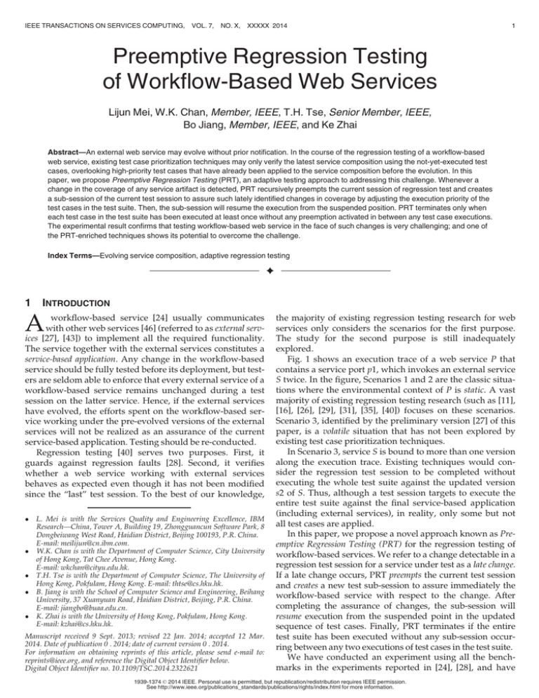 Preemptive Regression Testing of Workflow-Based Web Services
